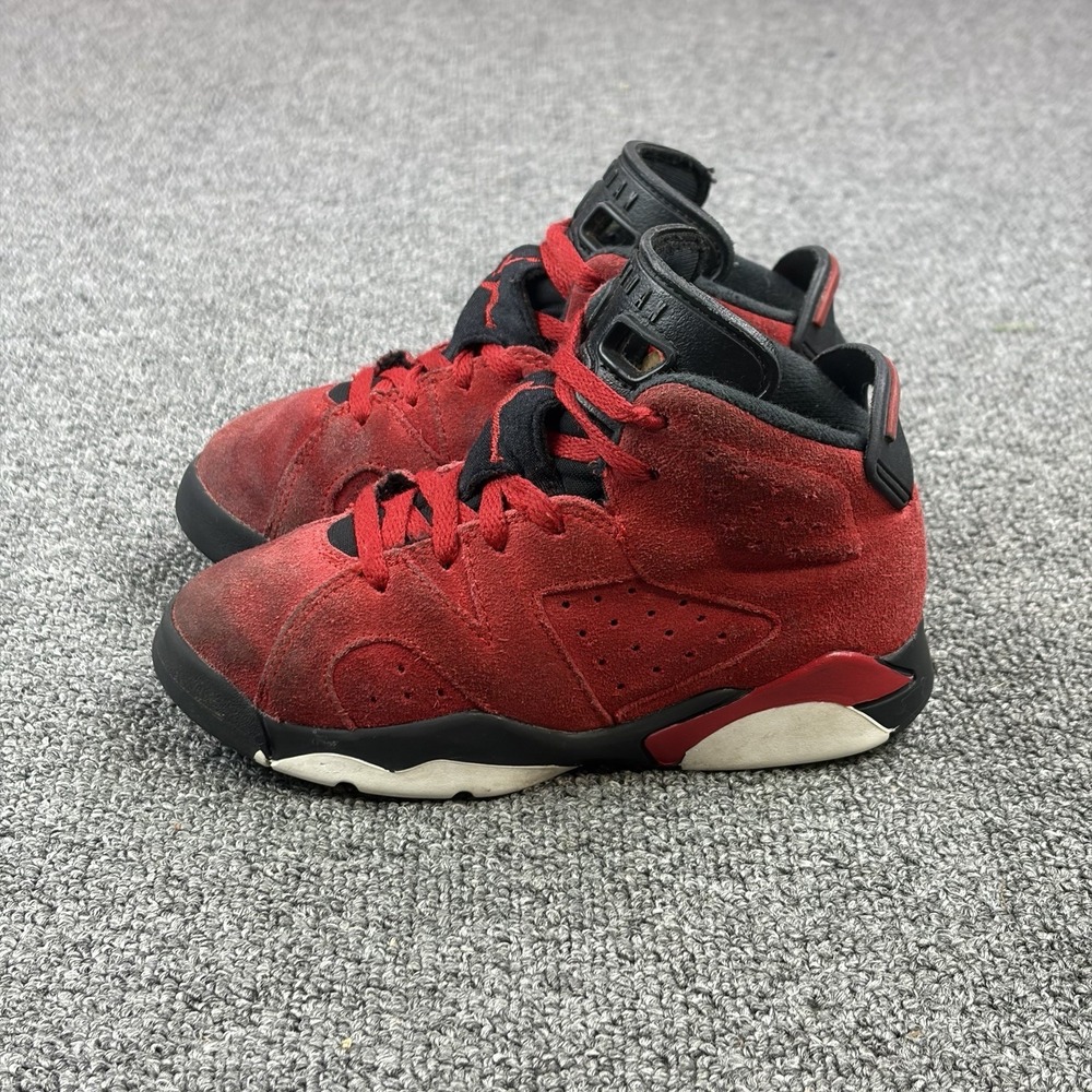 Air Jordan 6 Retro Sneakers Kids Toro Bravo Red Suede Shoes Size 11 C DV3605-600